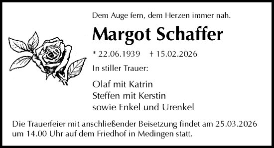 Traueranzeige von Margot Schaffer von Sächsische Zeitung