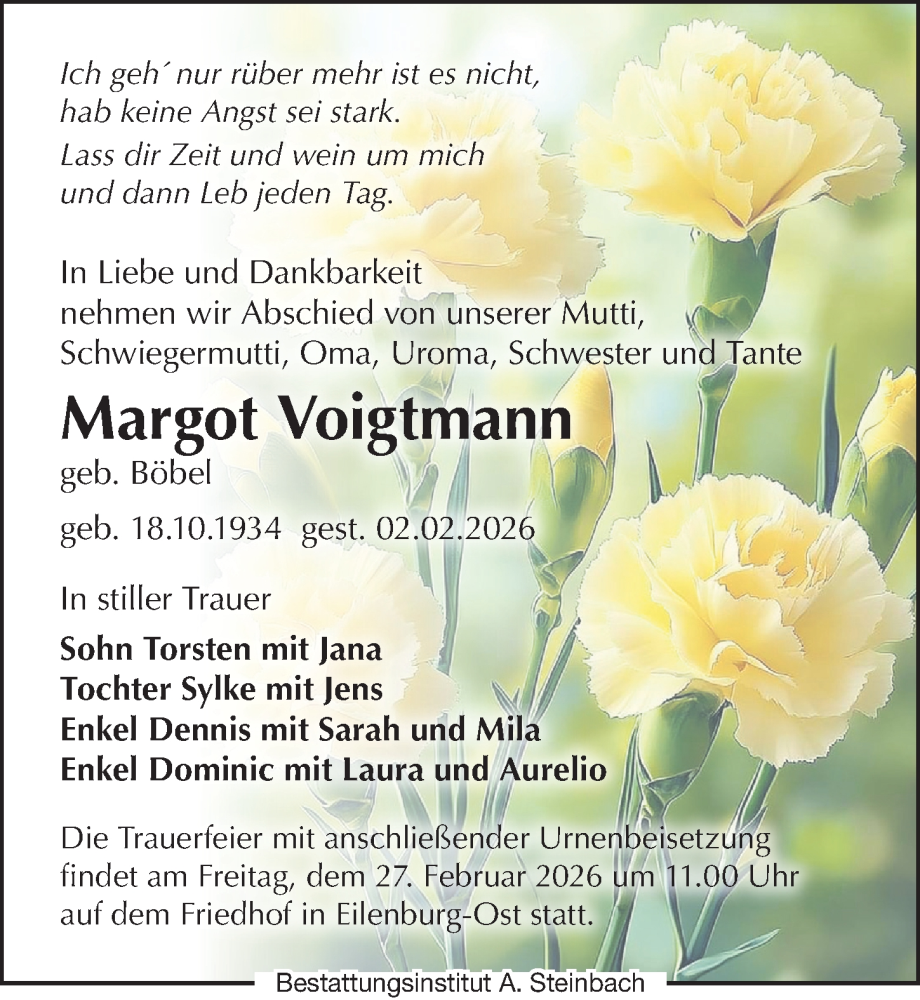  Traueranzeige für Margot Voigtmann vom 14.02.2026 aus Leipziger Volkszeitung