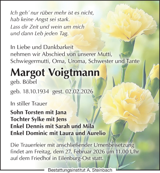 Traueranzeige von Margot Voigtmann von Leipziger Volkszeitung