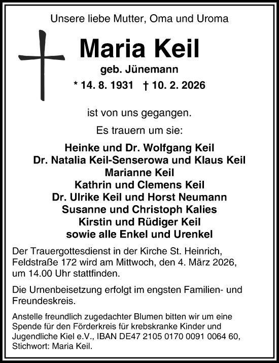 Traueranzeige von Maria Keil von Kieler Nachrichten