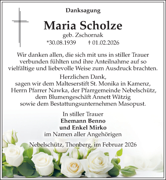 Traueranzeige von Maria Scholze von Sächsische Zeitung