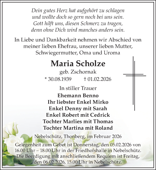 Traueranzeige von Maria Scholze von Sächsische Zeitung