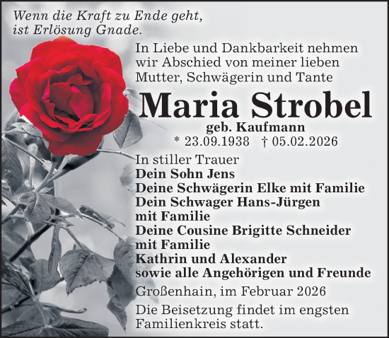 Traueranzeige von Maria Strobel von Sächsische Zeitung