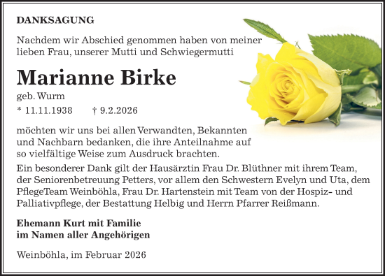 Traueranzeige von Marianne Birke von Sächsische Zeitung