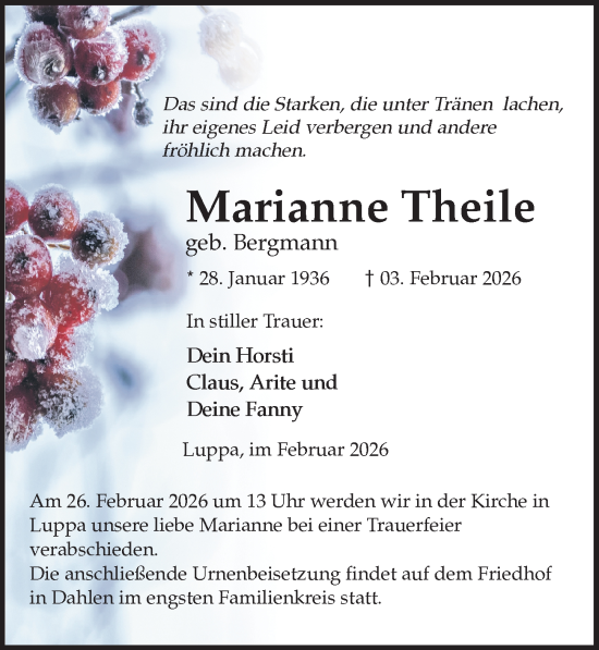 Traueranzeige von Marianne Theile von Leipziger Volkszeitung