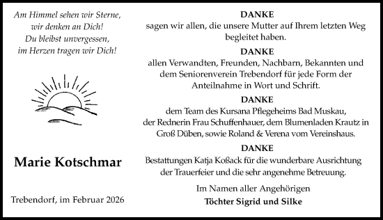 Traueranzeige von Marie Kotschmar von Sächsische Zeitung