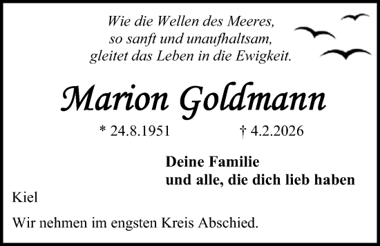 Traueranzeige von Marion Goldmann von Kieler Nachrichten