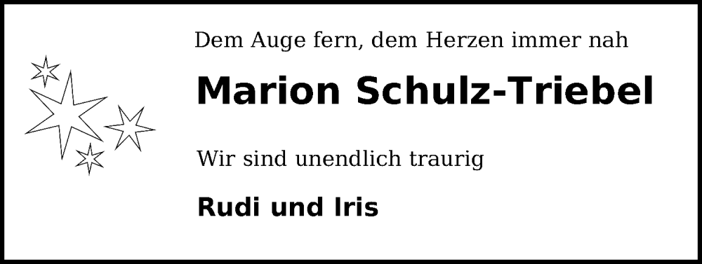  Traueranzeige für Marion Schulz-Triebel vom 21.02.2026 aus Kieler Nachrichten