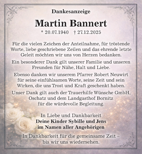 Traueranzeige von Martin Bannert von Leipziger Volkszeitung