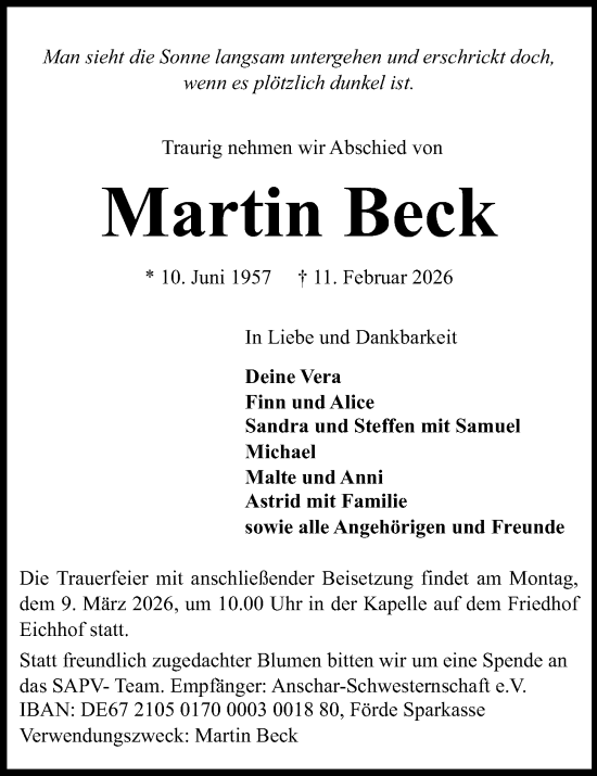 Traueranzeige von Martin Beck von Kieler Nachrichten