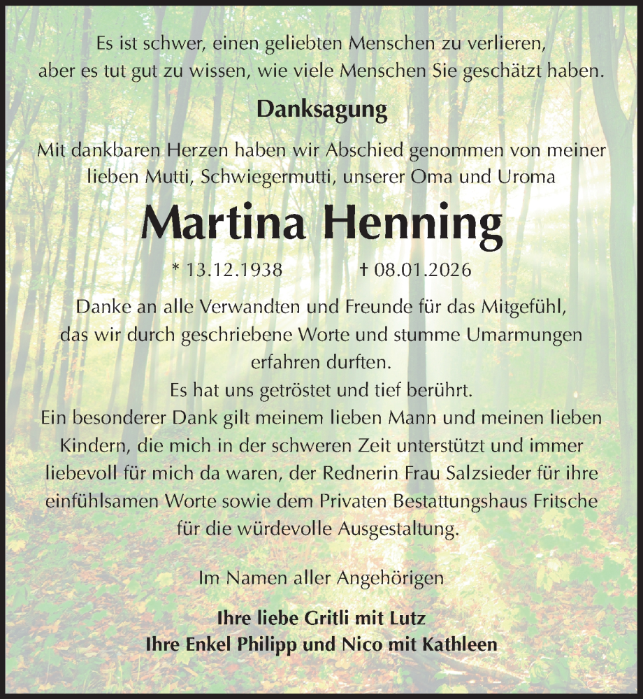  Traueranzeige für Martina Henning vom 21.02.2026 aus Sächsische Zeitung