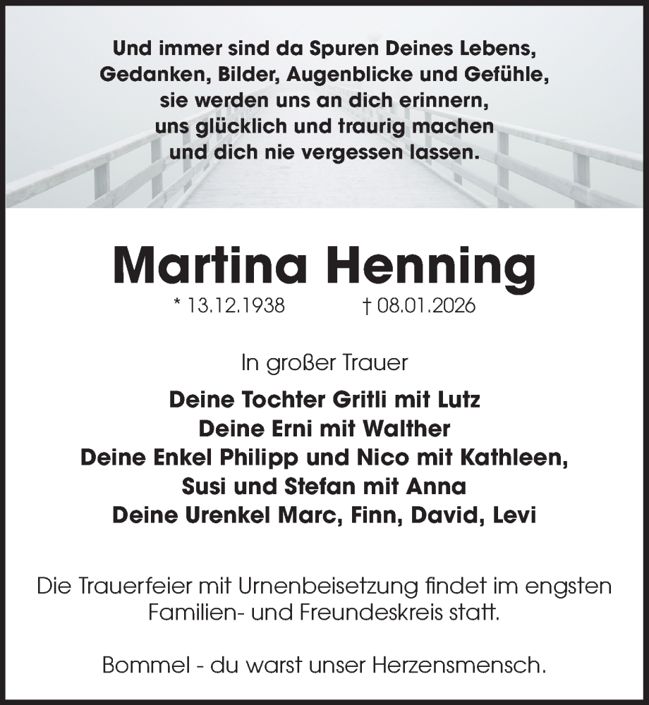  Traueranzeige für Martina Henning vom 24.01.2026 aus Sächsische Zeitung