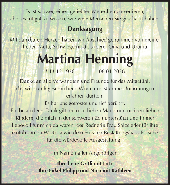 Traueranzeige von Martina Henning von Sächsische Zeitung