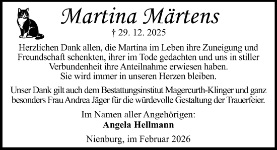 Traueranzeige von Martina Märtens von Die Harke