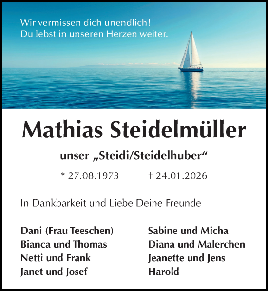 Traueranzeige von Mathias Steidelmüller von Ostsee-Zeitung GmbH