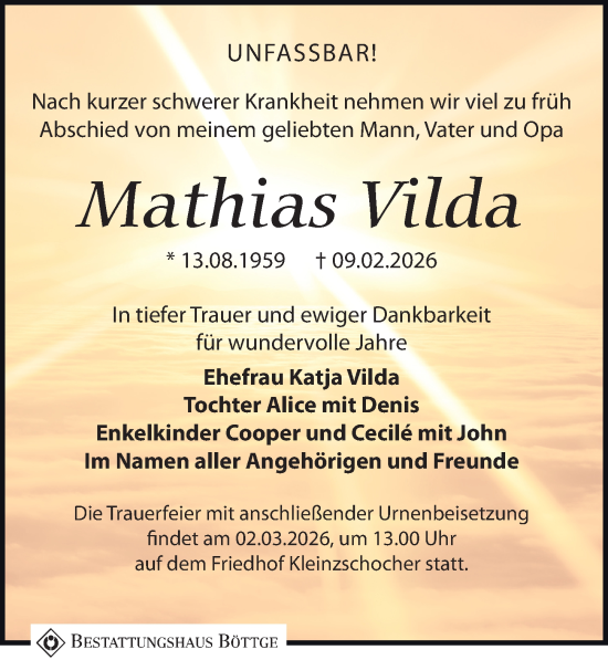 Traueranzeige von Mathias Vilda von Leipziger Volkszeitung