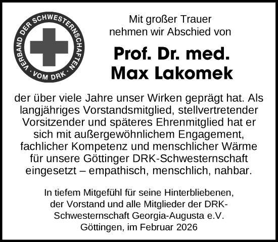 Traueranzeige von Max Lakomek von Göttinger Tageblatt