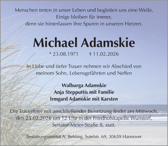 Traueranzeige von Michael Adamskie von Hannoversche Allgemeine Zeitung/Neue Presse