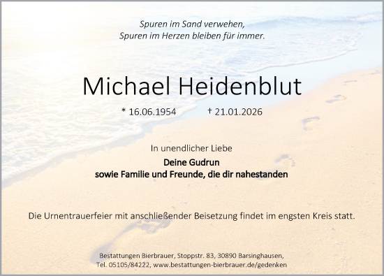 Traueranzeige von Michael Heidenblut von Hannoversche Allgemeine Zeitung/Neue Presse