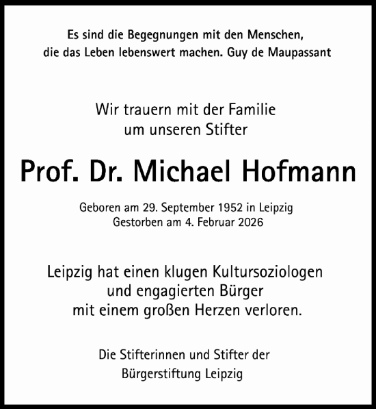 Traueranzeige von Michael Hofmann von Leipziger Volkszeitung