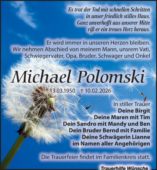 Traueranzeige von Michael Polomski von Sächsische Zeitung