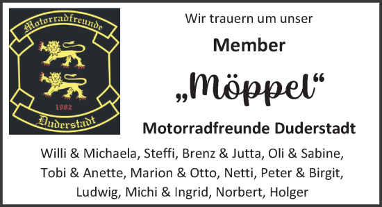 Traueranzeige von Möppel  von Eichsfelder Tageblatt