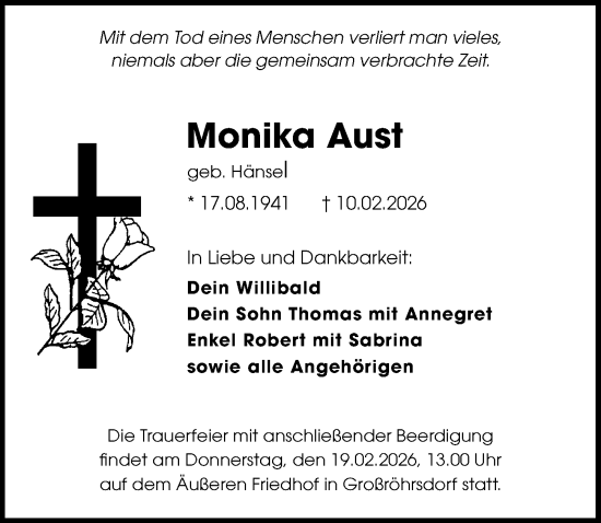 Traueranzeige von Monika Aust von Sächsische Zeitung