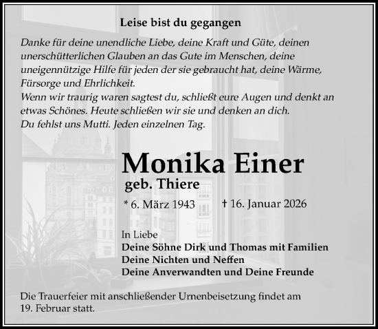 Traueranzeige von Monika Einer von Sächsische Zeitung