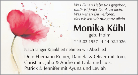 Traueranzeige von Monika Kühl von Lübecker Nachrichten