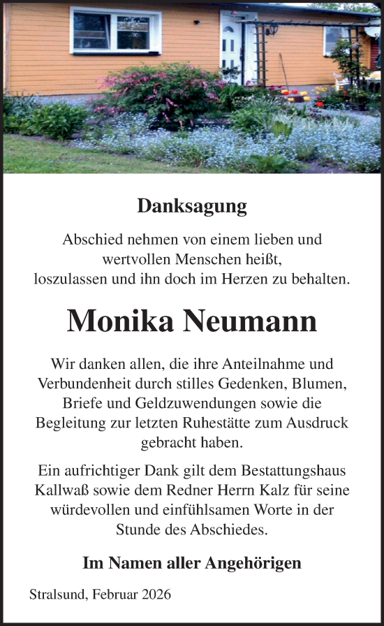 Traueranzeige von Monika Neumann von Ostsee-Zeitung GmbH