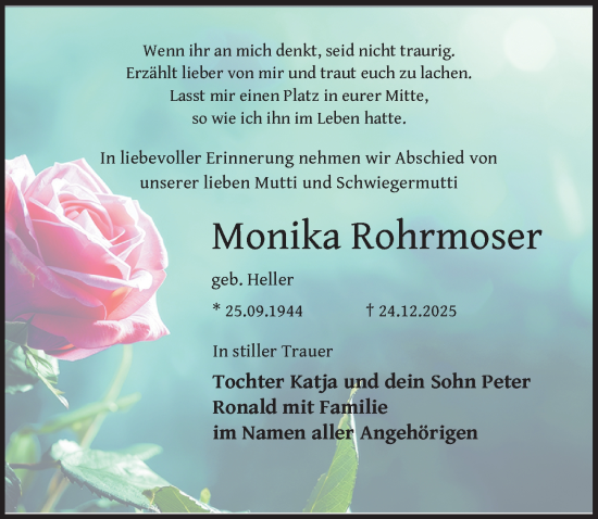Traueranzeige von Monika Rohrmoser von Sächsische Zeitung
