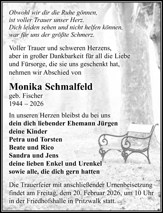 Traueranzeige von Monika Schmalfeld von Wochenspiegel