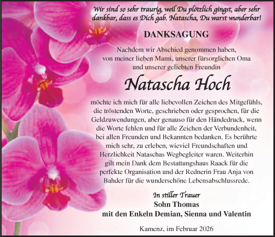 Traueranzeige von Natascha Hoch von Sächsische Zeitung