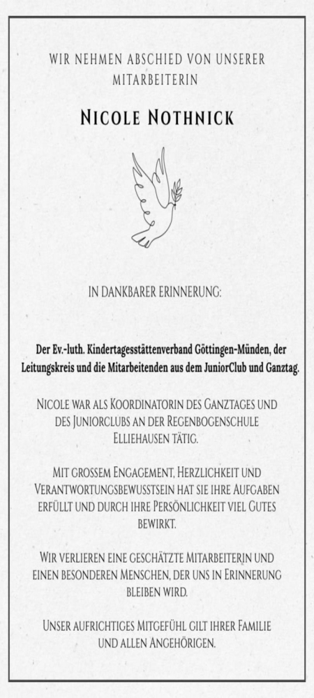 Traueranzeige von Nicole Nothnick von Göttinger Tageblatt