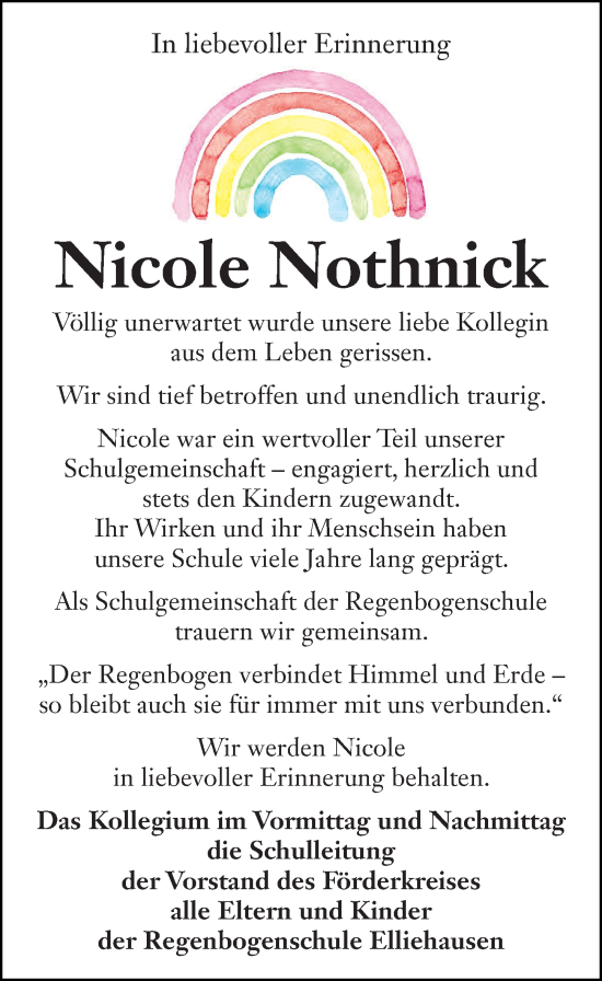 Traueranzeige von Nicole Nothnick von Göttinger Tageblatt