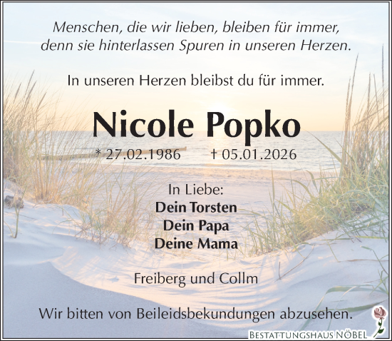 Traueranzeige von Nicole Popko von Leipziger Volkszeitung
