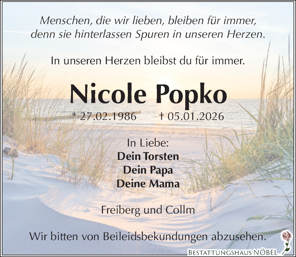  Traueranzeige für Nicole Popko vom 21.02.2026 aus Leipziger Volkszeitung
