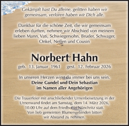 Traueranzeige von Norbert Hahn von Sächsische Zeitung