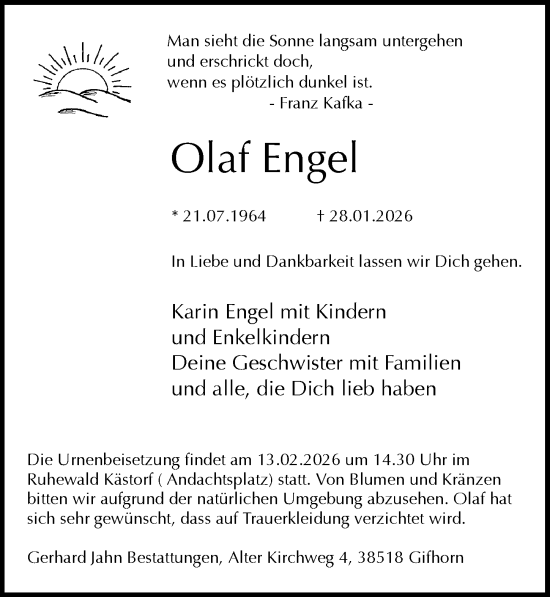 Traueranzeige von Olaf Engel von Aller Zeitung