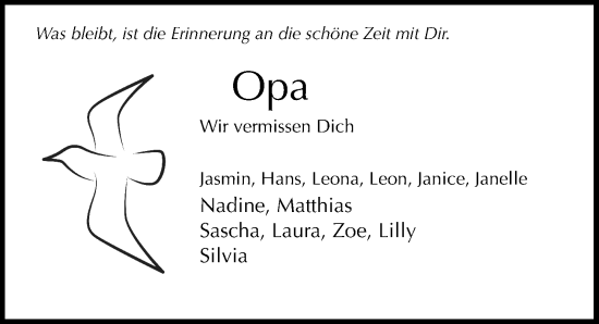 Traueranzeige von Opa  von Die Harke