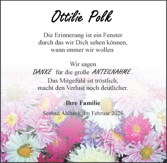 Traueranzeige von Ottilie Polk von Ostsee-Zeitung GmbH