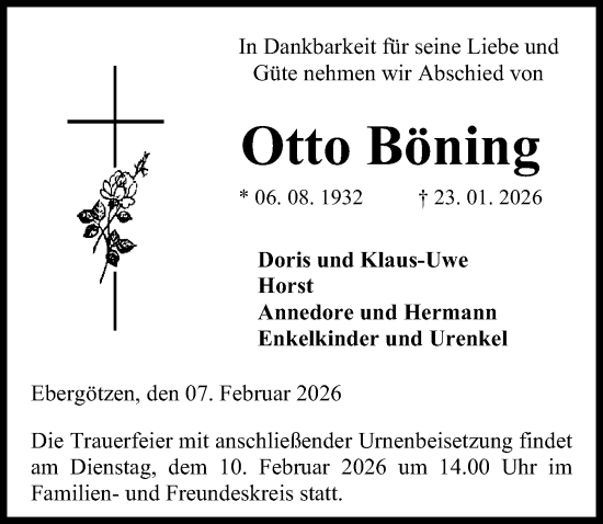 Traueranzeige von Otto Böning von Göttinger Tageblatt