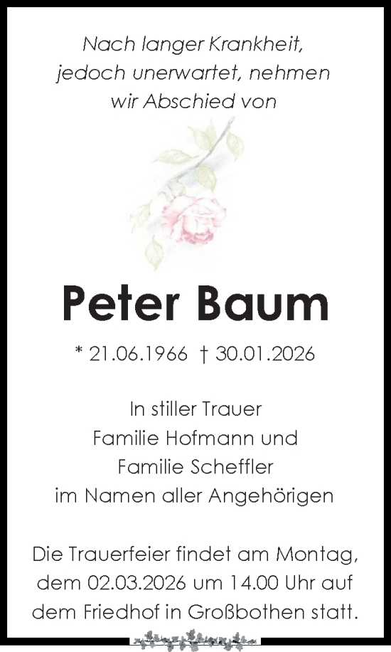 Traueranzeige von Peter Baum von Leipziger Volkszeitung