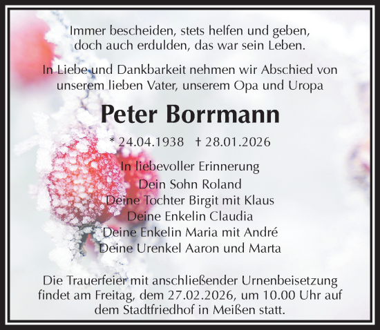 Traueranzeige von Peter Borrmann von Sächsische Zeitung