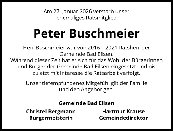 Traueranzeige von Peter Buschmeier von Schaumburger Nachrichten und Schaumburger Zeitung/ Landes-Zeitung