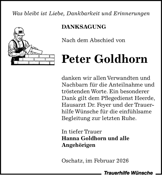 Traueranzeige von Peter Goldhorn von Leipziger Volkszeitung