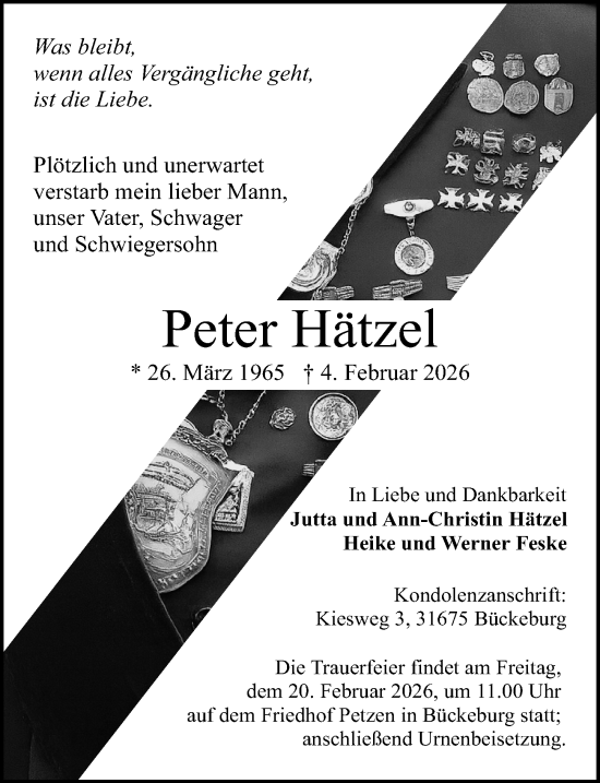 Traueranzeige von Peter Hätzel von Schaumburger Nachrichten