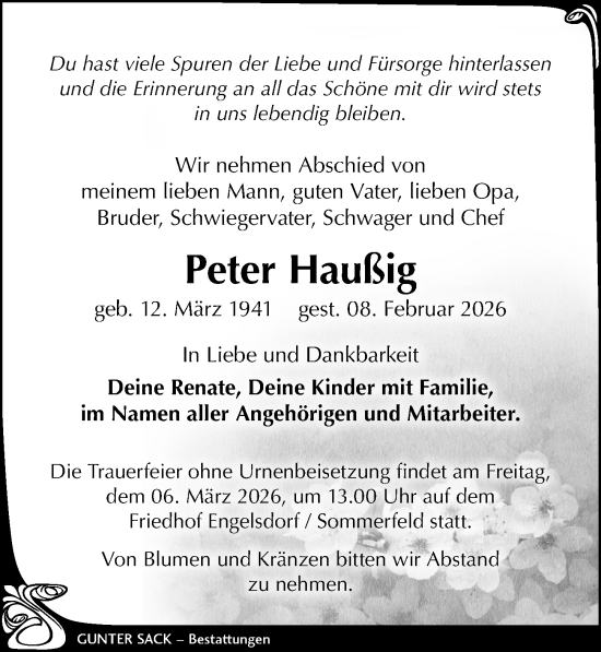 Traueranzeige von Peter Haußig von Leipziger Volkszeitung