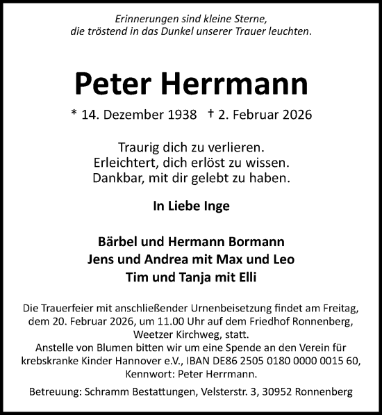 Traueranzeige von Peter Herrmann von Hannoversche Allgemeine Zeitung/Neue Presse