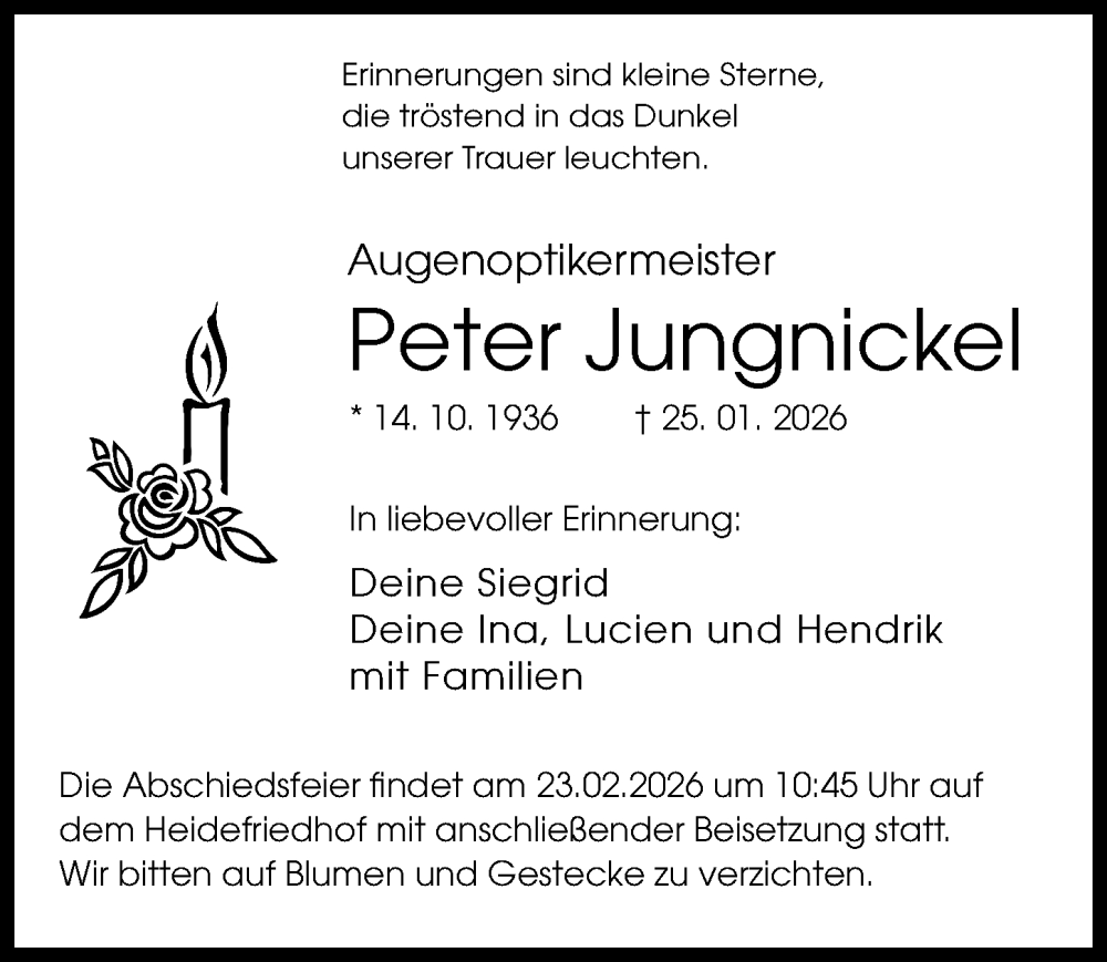  Traueranzeige für Peter Jungnickel vom 07.02.2026 aus Sächsische Zeitung